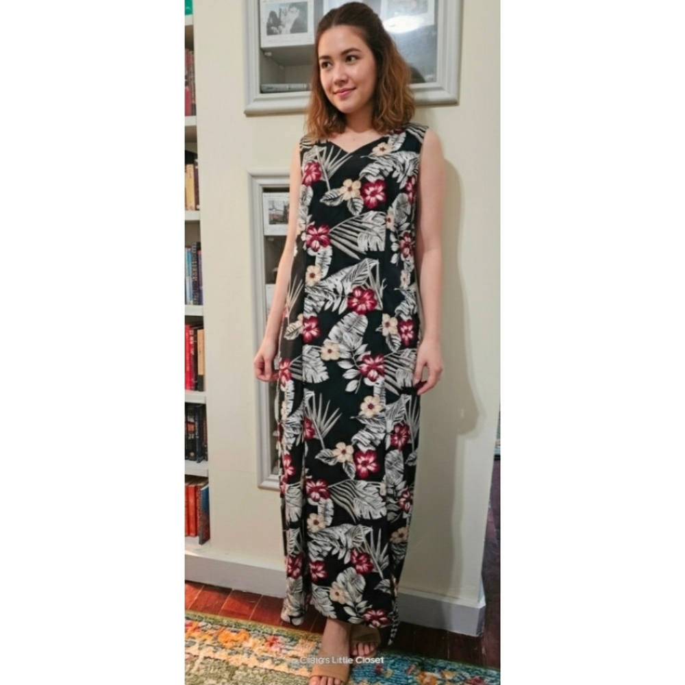 kathie Lee Collection, Sleeveless, Maxi, Black Floral Dress, L (12/14) GUC ✔️